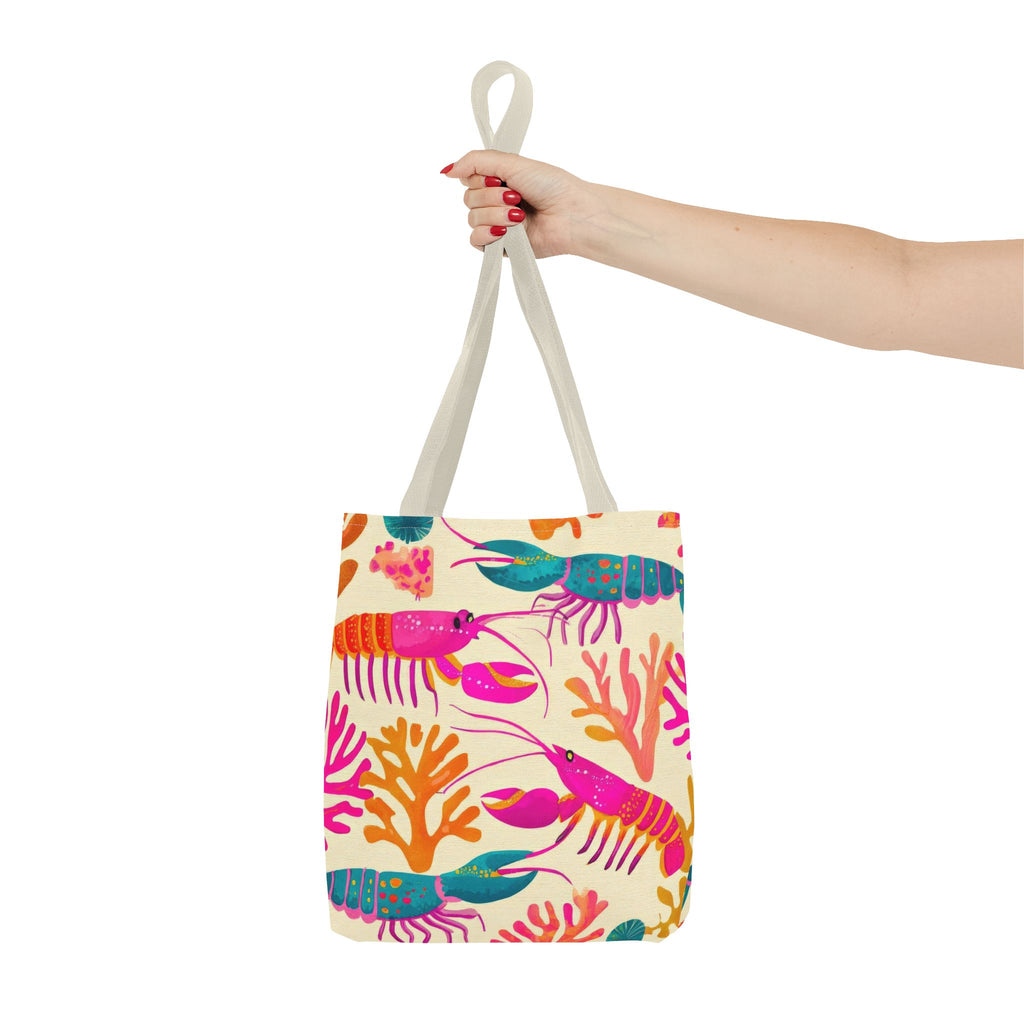 Colorful Lobster Pattern Tote Bag | Tropical Sea Life Coral Print