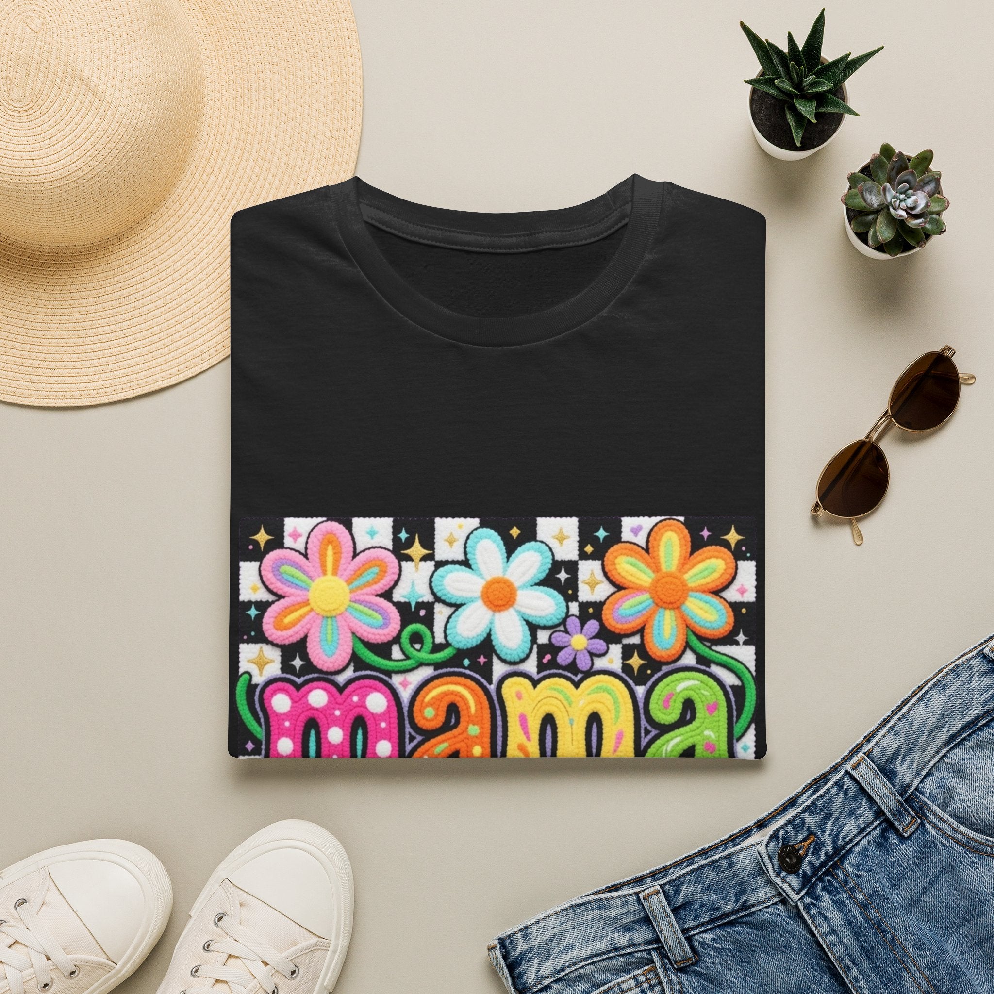 Mama Floral Retro Bubble Letters T-Shirt | Colorful Flower Design