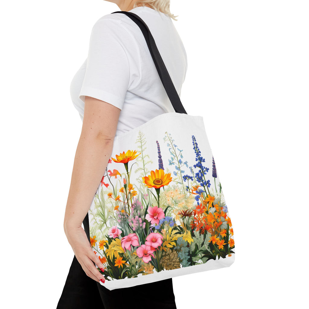 Wildflower Garden Tote Bag | Floral Meadow Illustration, Colorful Bloom Print