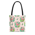 Pink Flamingo Pattern Tote Bag | Tropical Leaves Striped All-Over Print