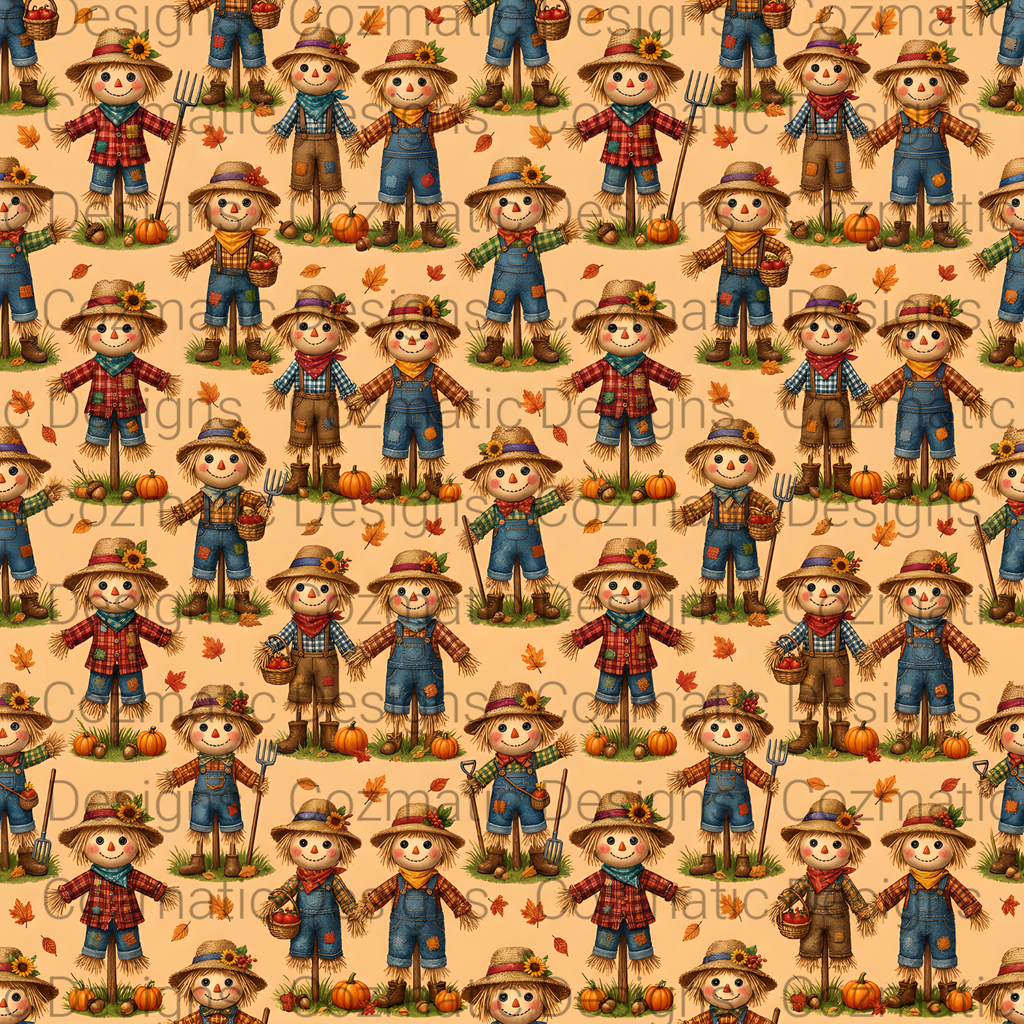 Scarecrow Seamless Pattern PNG | Halloween | Fall | Autumn | Digital Download for Sublimation & Crafts