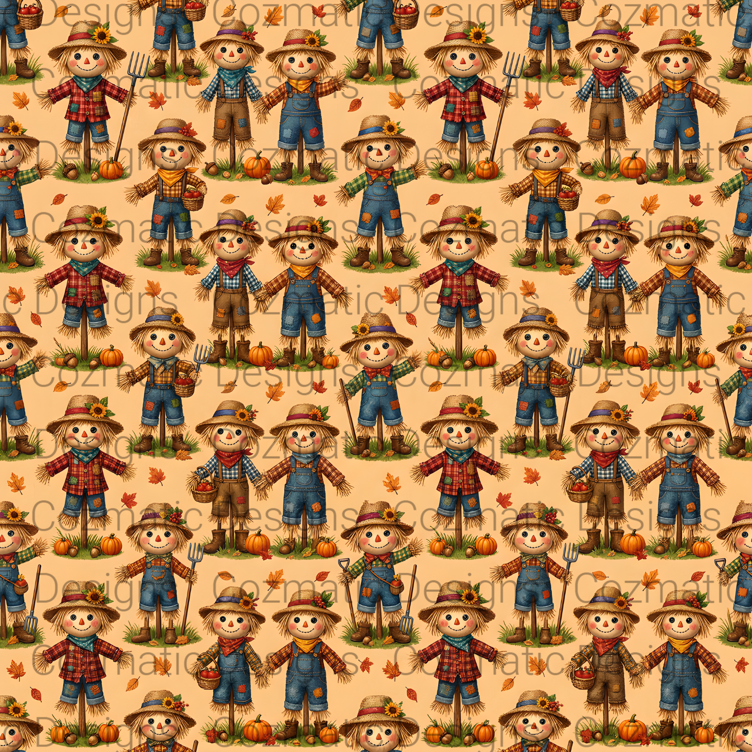 Scarecrow Seamless Pattern PNG | Halloween | Fall | Autumn | Digital Download for Sublimation & Crafts