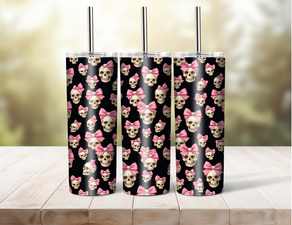 Girlie Skulls Seamless Pattern PNG | Skulls with Bows | Digital Download for Sublimation & Crafts