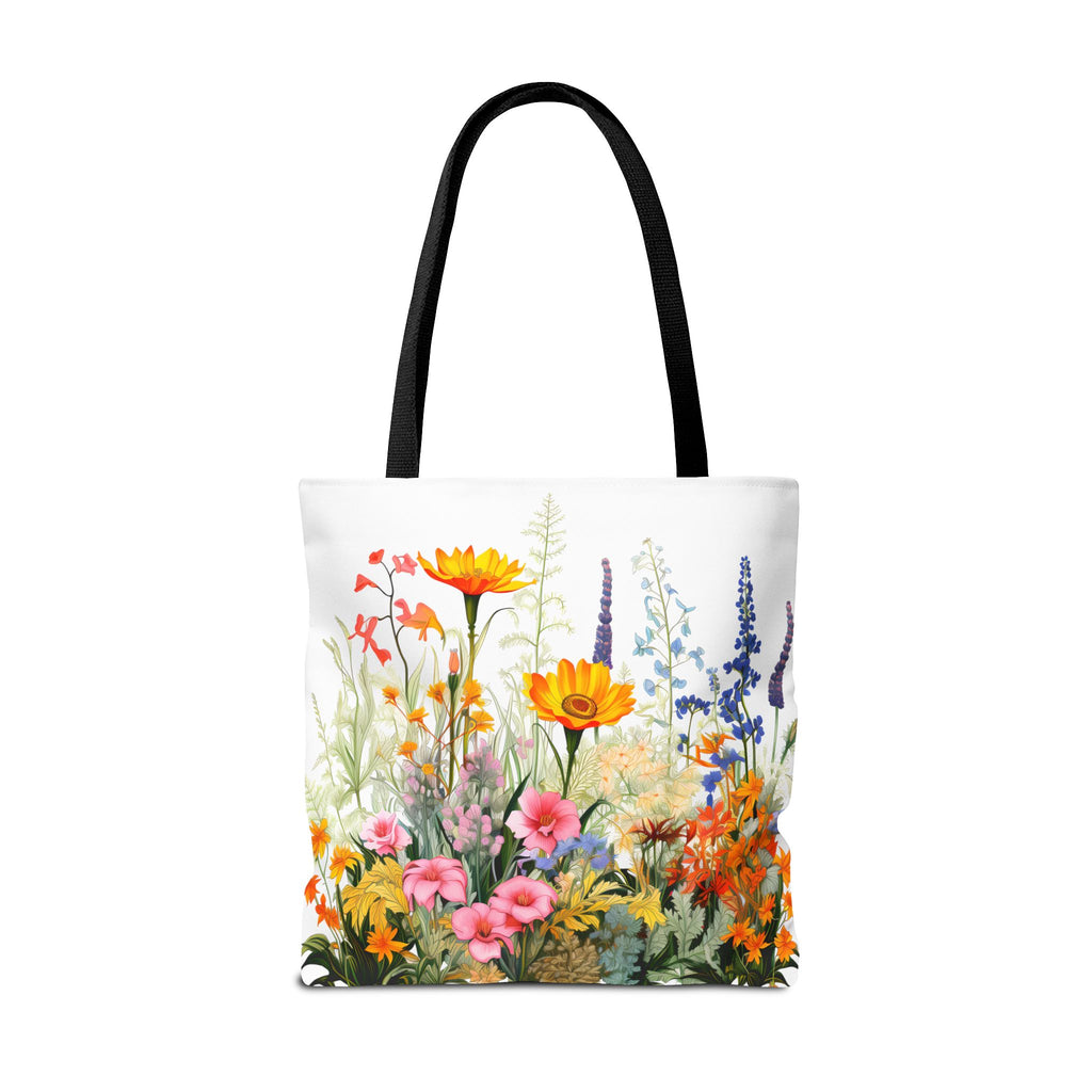 Wildflower Garden Tote Bag | Floral Meadow Illustration, Colorful Bloom Print