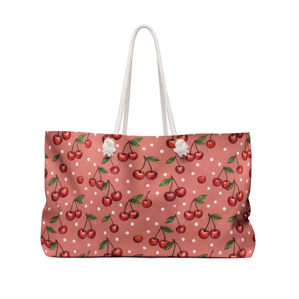 Cherry Pattern Weekender Bag | Retro Polka Dot Tote
