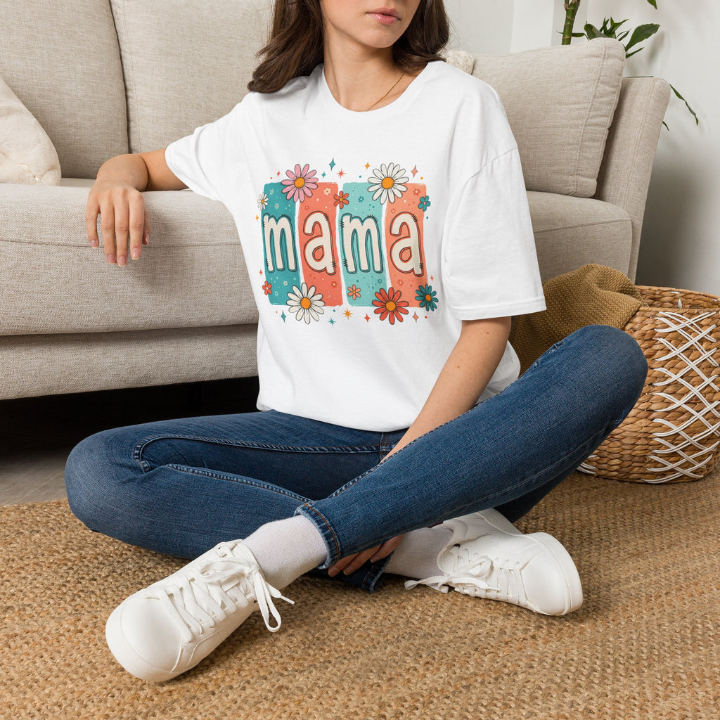Mama floral retro blocks T-Shirt | daisy mom design