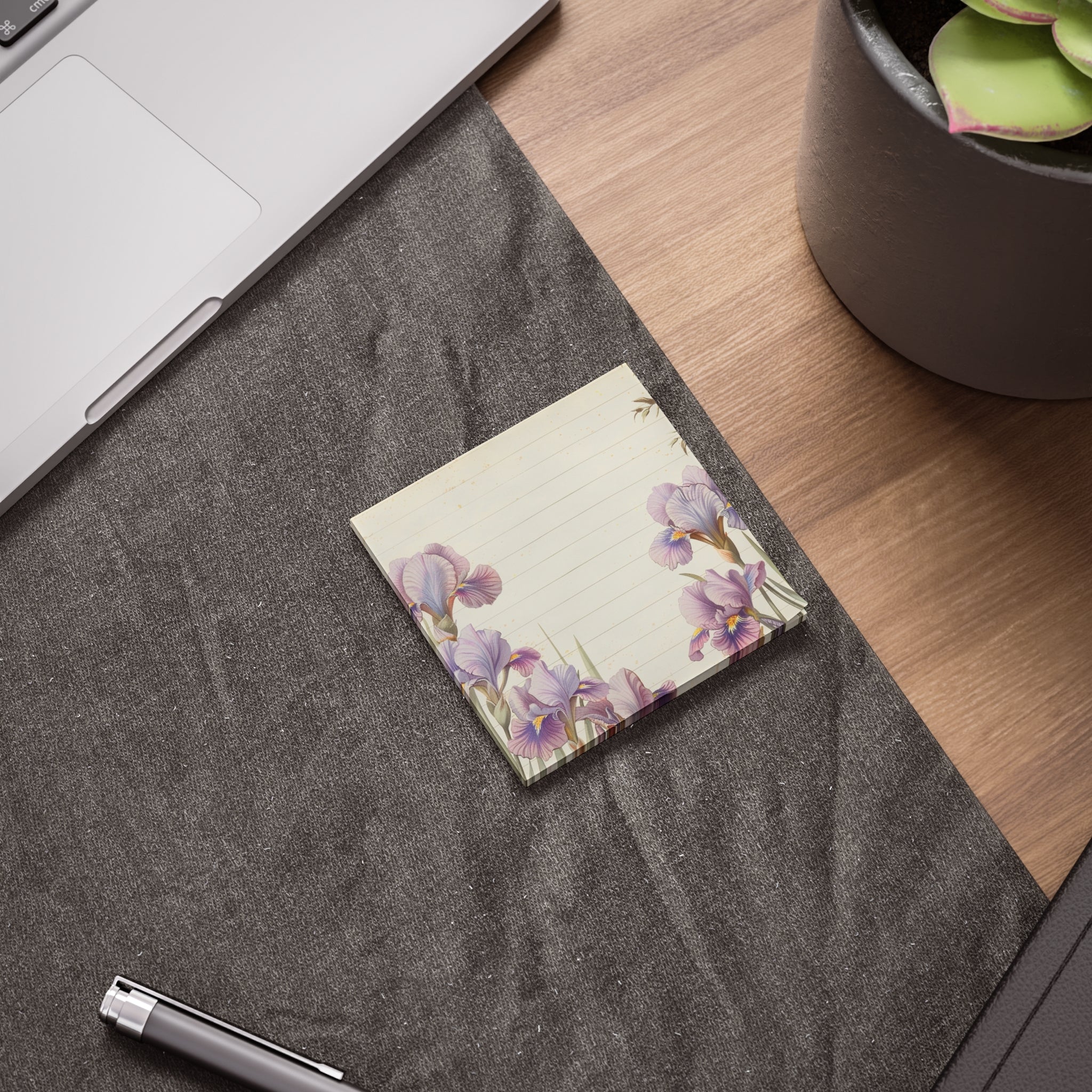 Purple Iris Floral Post-it | Lined Sticky Notes, Botanical Stationery
