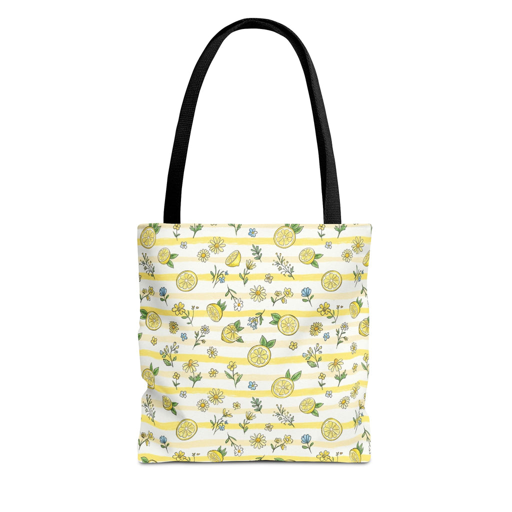 Lemon Stripe Pattern Tote Bag | Citrus Floral All-Over Print
