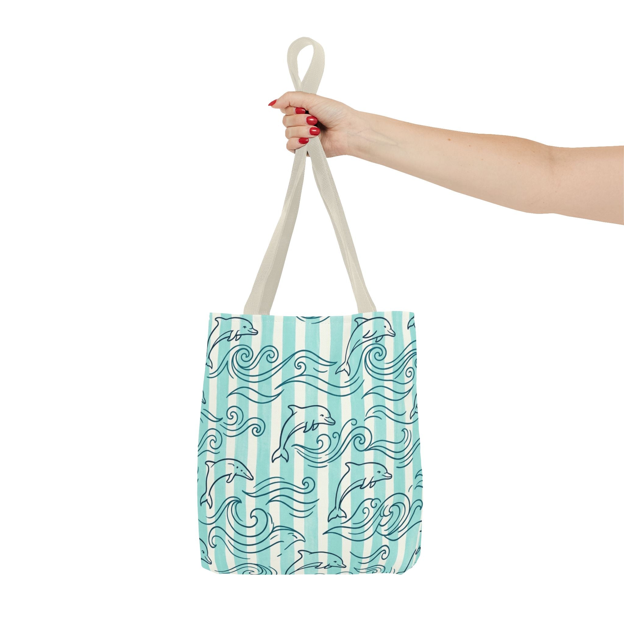 Dolphin Wave Pattern Tote Bag | Aqua Striped Ocean Design