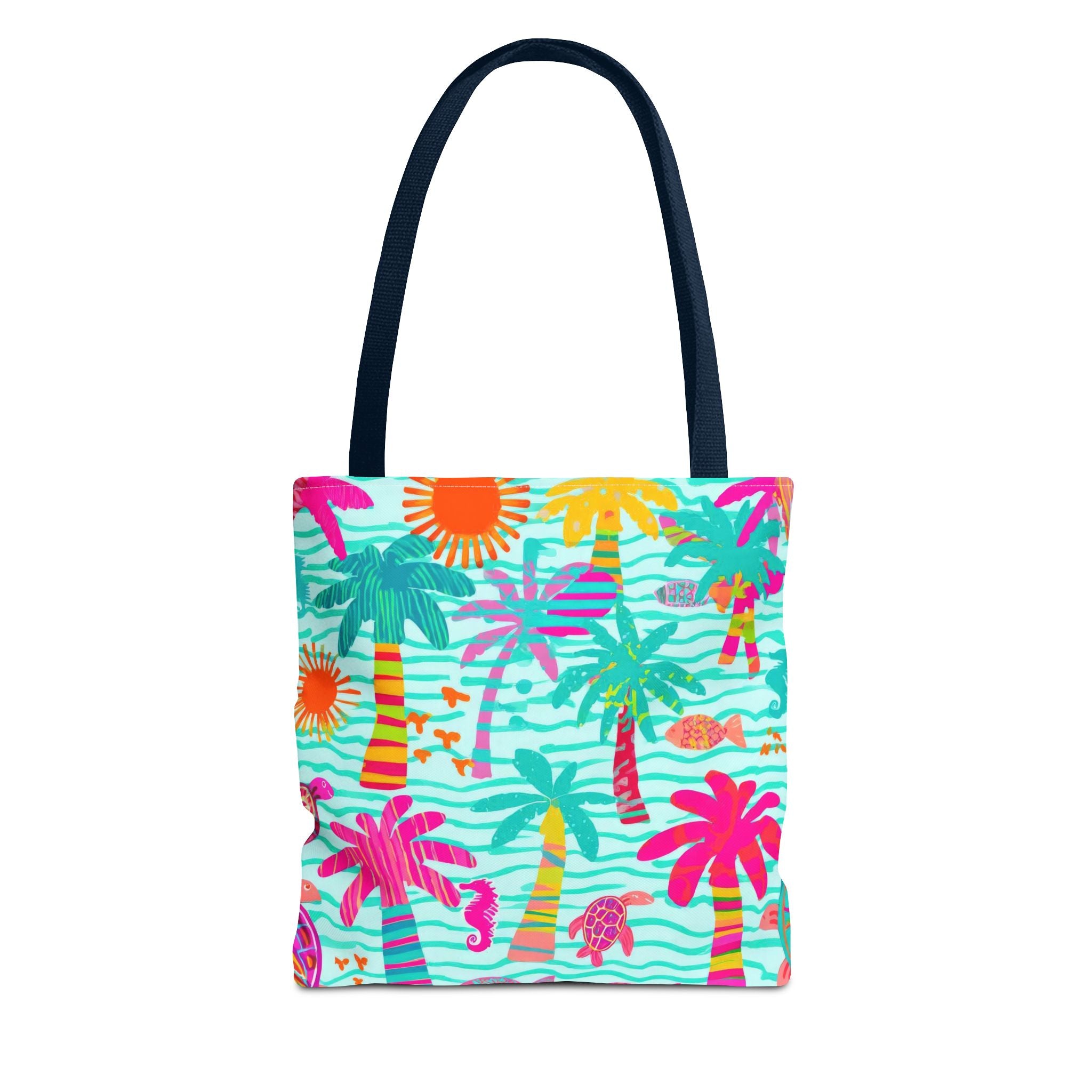 Tropical Palm Pattern Tote Bag | Colorful Beach Palms Stripe All-Over Print