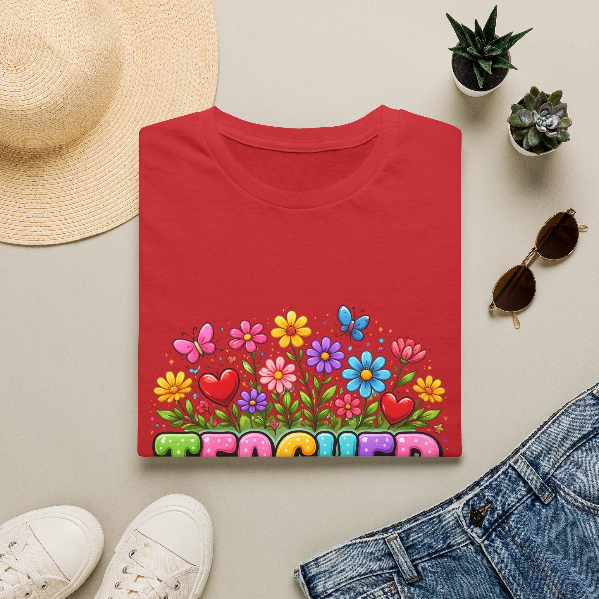 Teacher floral pencil design T-Shirt | Teach Love Inspire, colorful school shirt