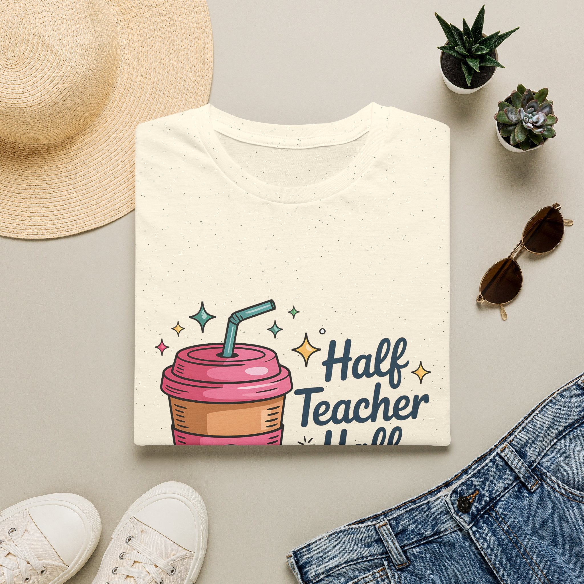 Half Teacher Half Coffee T-Shirt | Cute Coffee Cup Teacher Tee