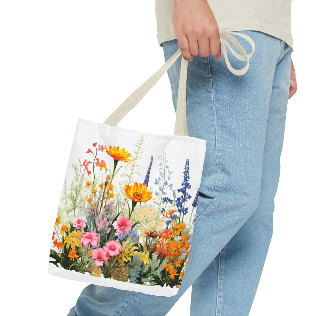 Wildflower Garden Tote Bag | Floral Meadow Illustration, Colorful Bloom Print