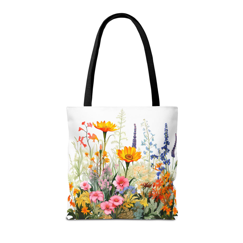 Wildflower Garden Tote Bag | Floral Meadow Illustration, Colorful Bloom Print
