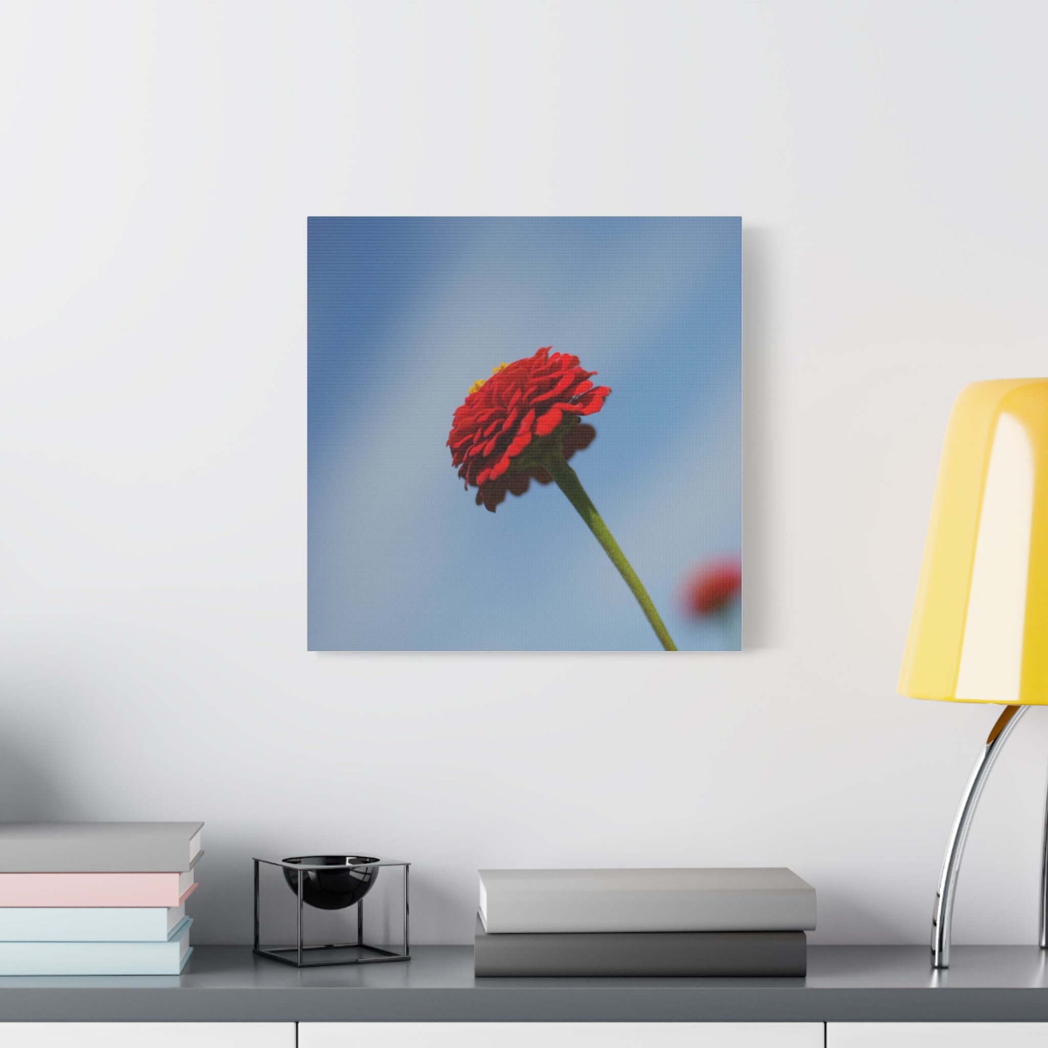 Red Zinnia Bloom Canvas | Stretched Matte Wall Art