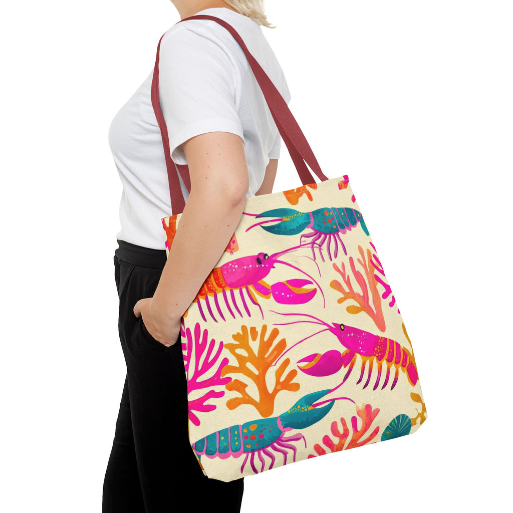 Colorful Lobster Pattern Tote Bag | Tropical Sea Life Coral Print