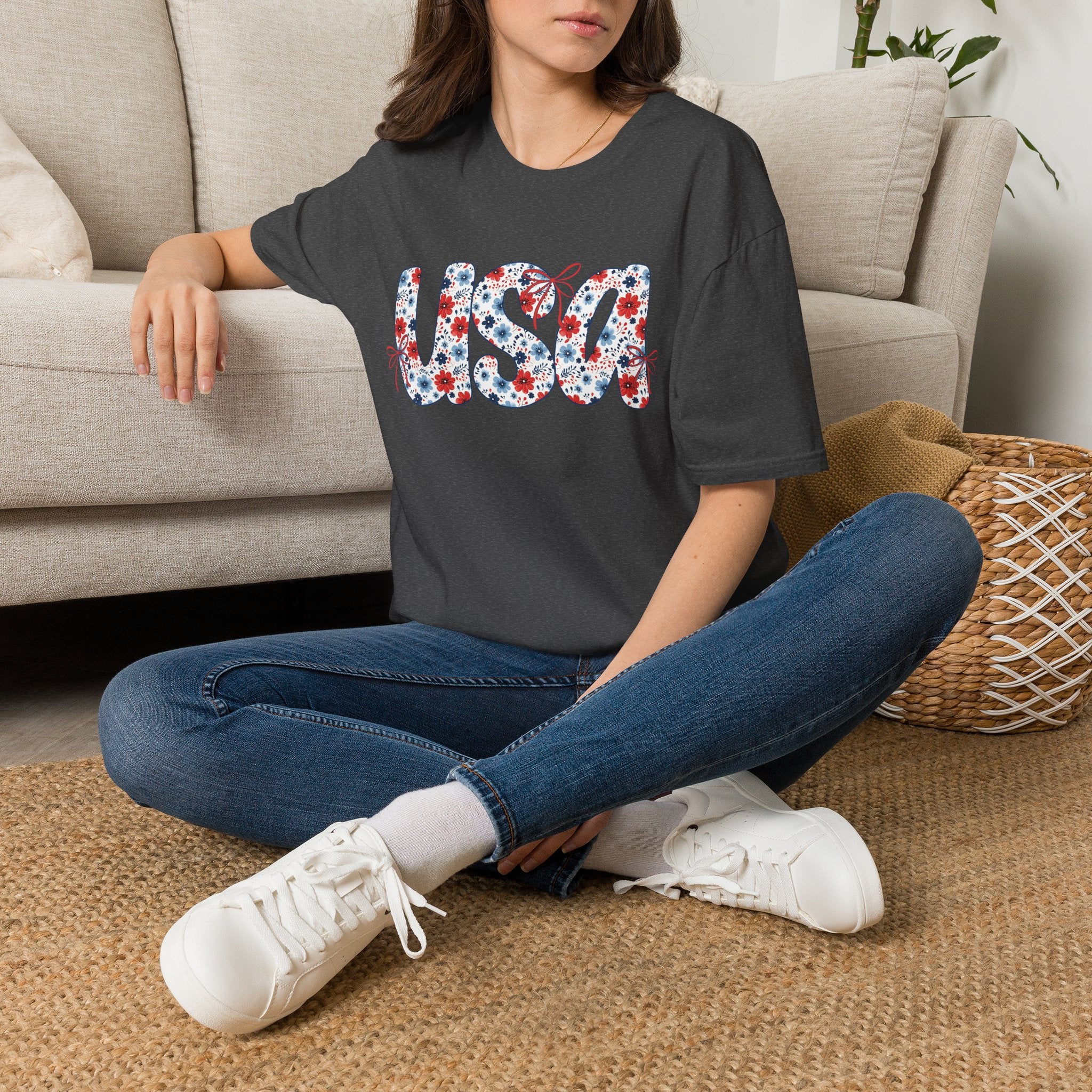 USA floral letters T-Shirt | Patriotic 4th of July design