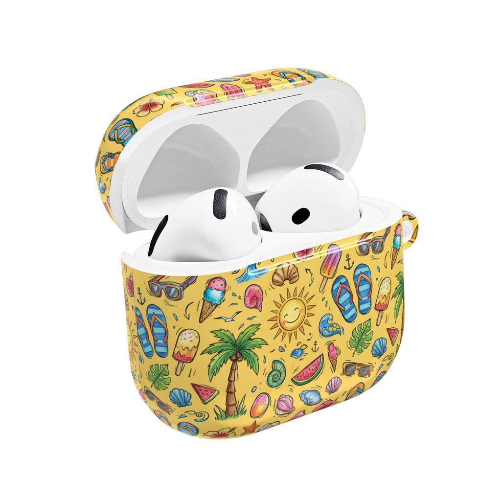 Summer Beach Pattern AirPod Case | Tropical Flip Flops, Suns, Palm Trees