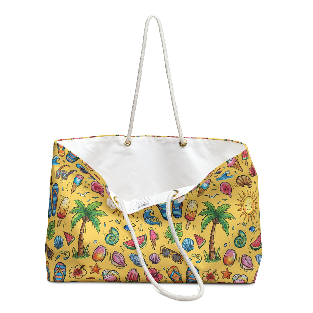 Summer Beach Pattern Weekender Bag | Palm Trees, Flip Flops, Suns