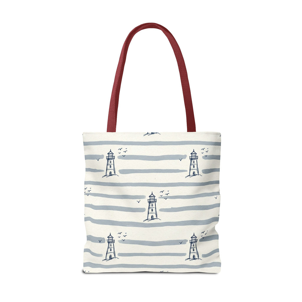 Nautical Lighthouse Pattern Tote Bag | Striped Coastal Beach Tote