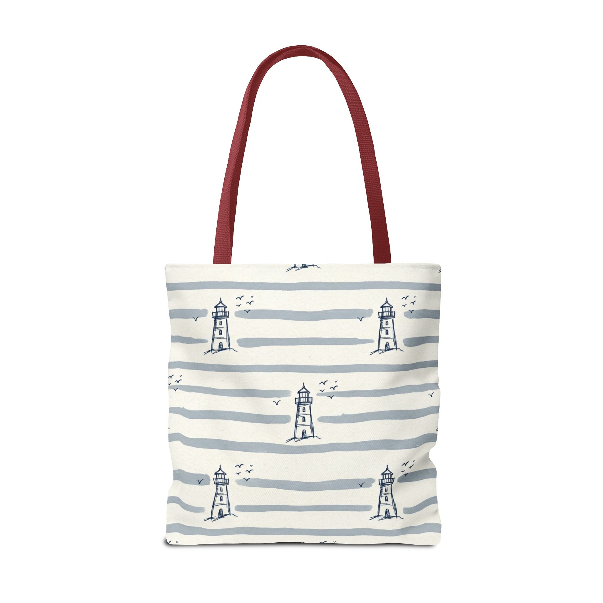Nautical Lighthouse Pattern Tote Bag | Striped Coastal Beach Tote