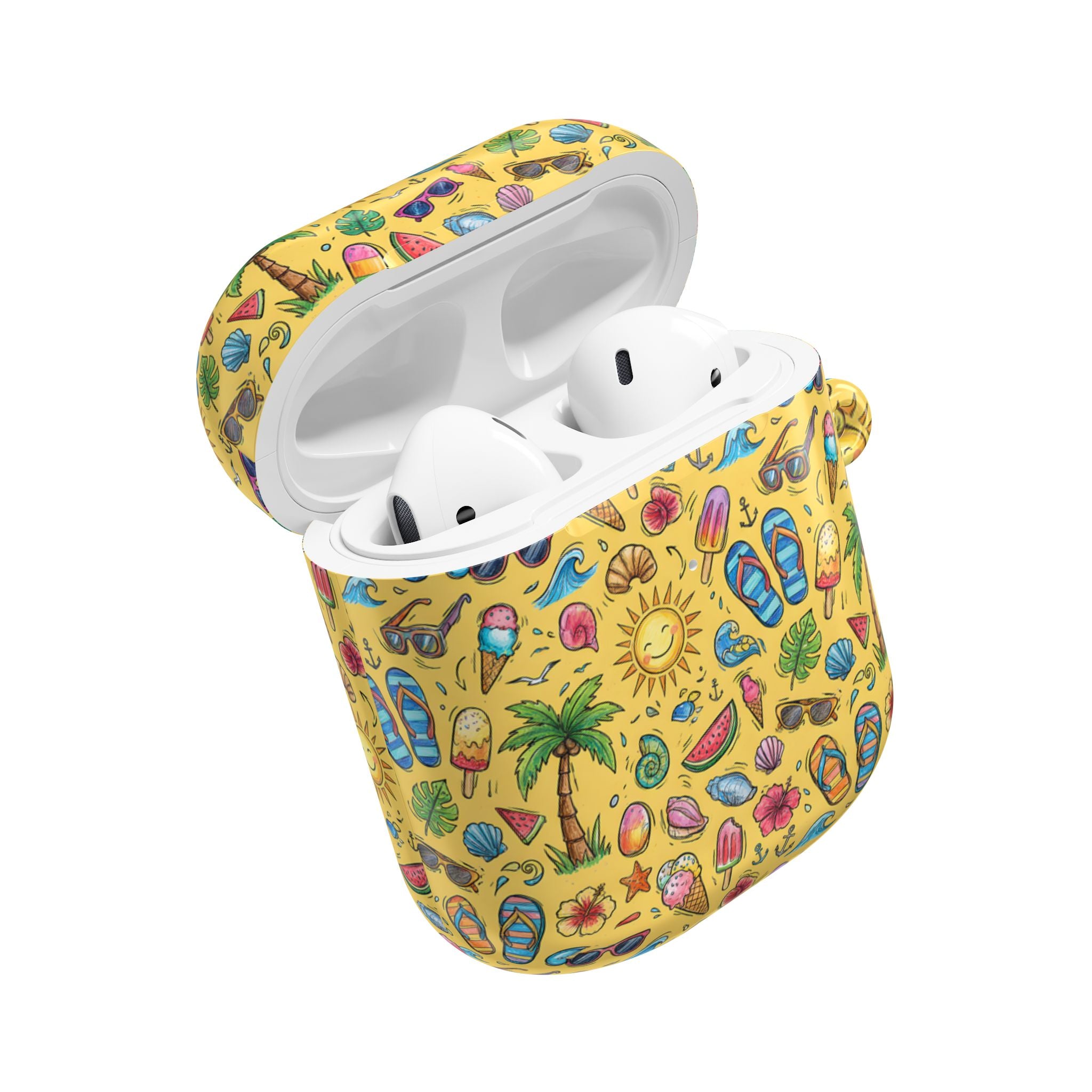 Summer Beach Pattern AirPod Case | Tropical Flip Flops, Suns, Palm Trees