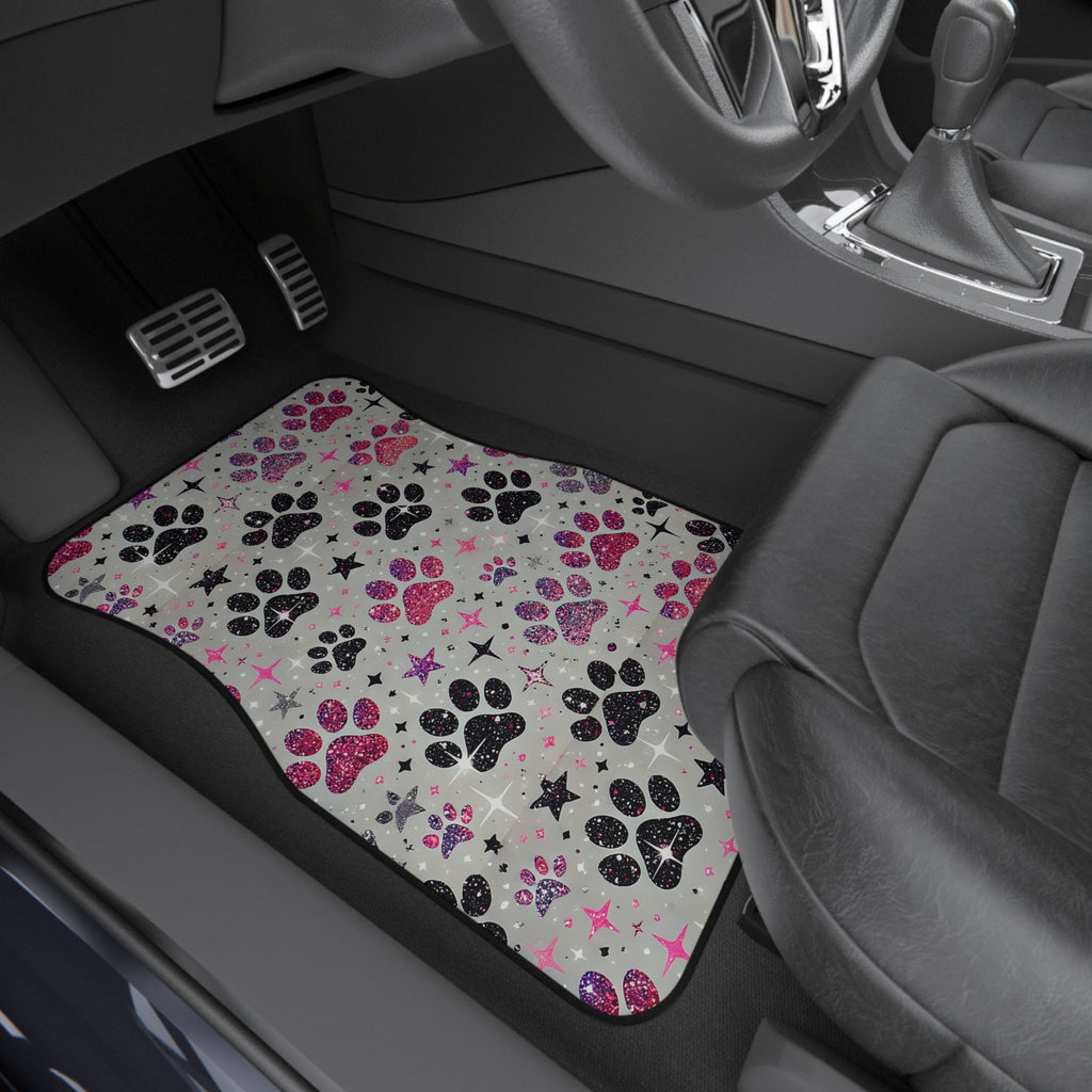 Paw Print Car Mats (Set of 4) — Pink & Black Glitter Paw Pattern