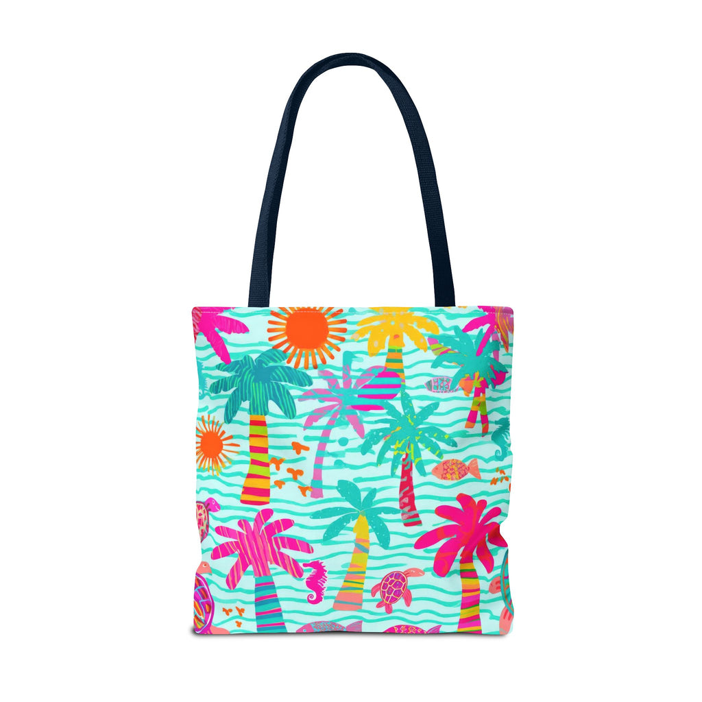 Tropical Palm Pattern Tote Bag | Colorful Beach Palms Stripe All-Over Print