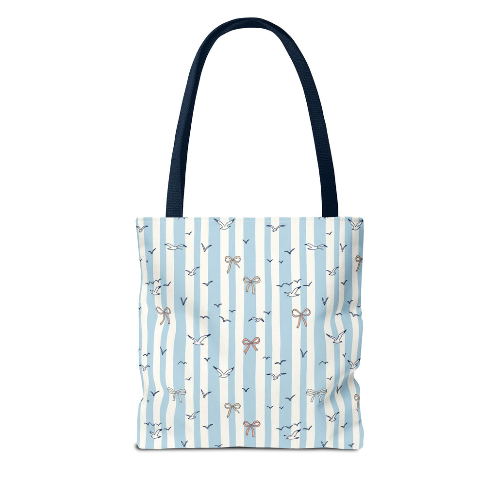 Blue Striped Bows and Birds Tote Bag