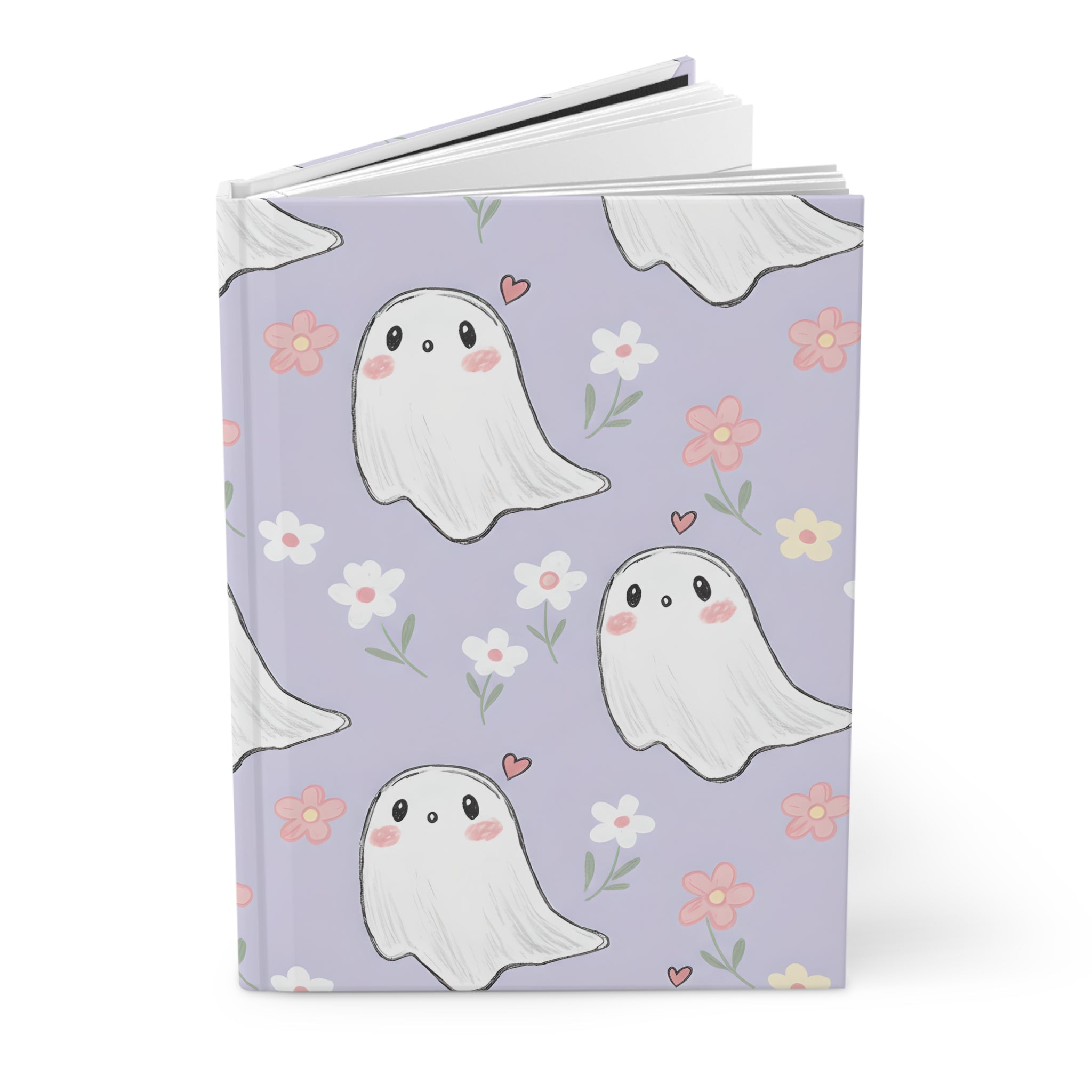 Cute Ghosts Floral Pattern Hardcover Journal | Purple Matte Notebook