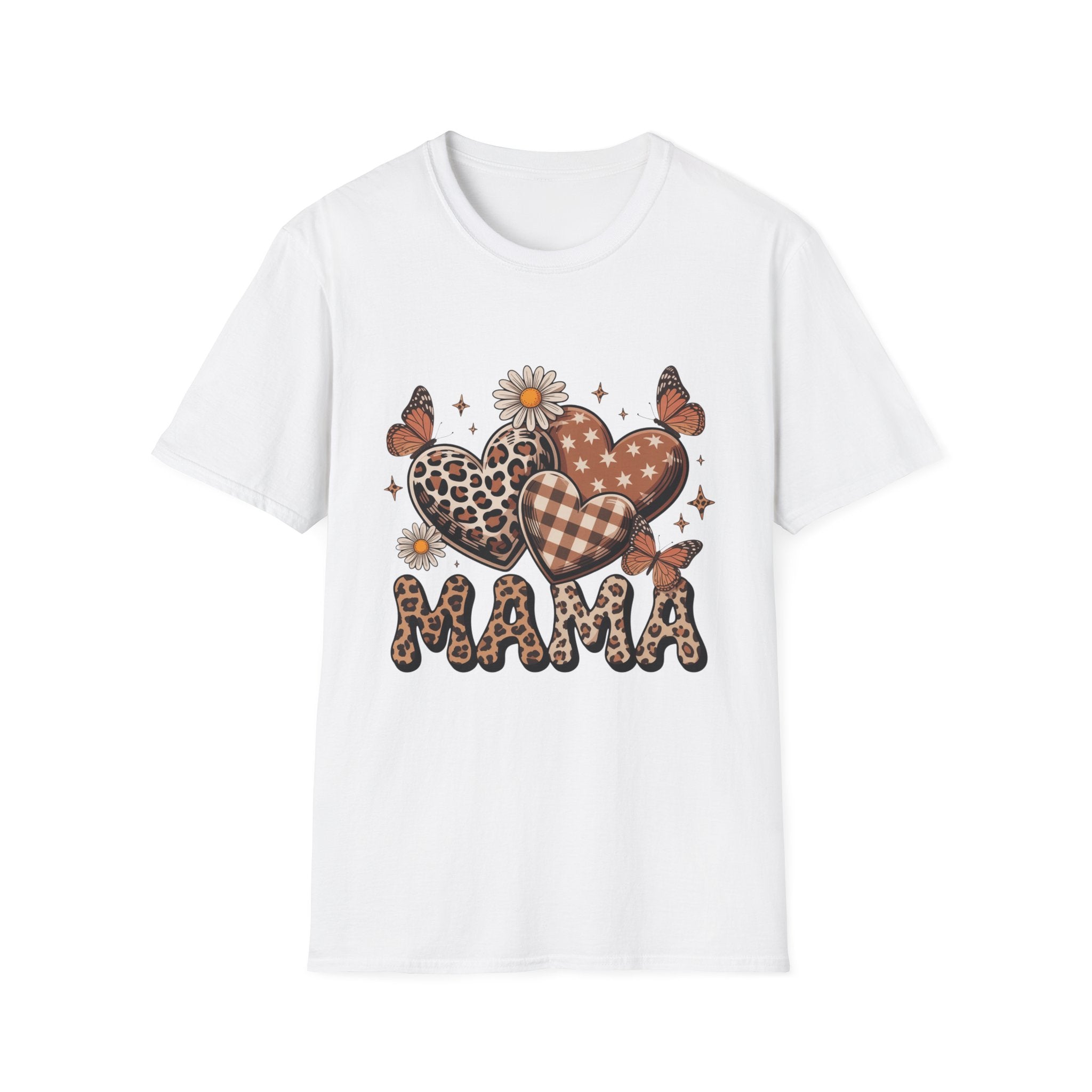 Mama Leopard Gingham Hearts T-Shirt | Daisy Butterflies Mom Design
