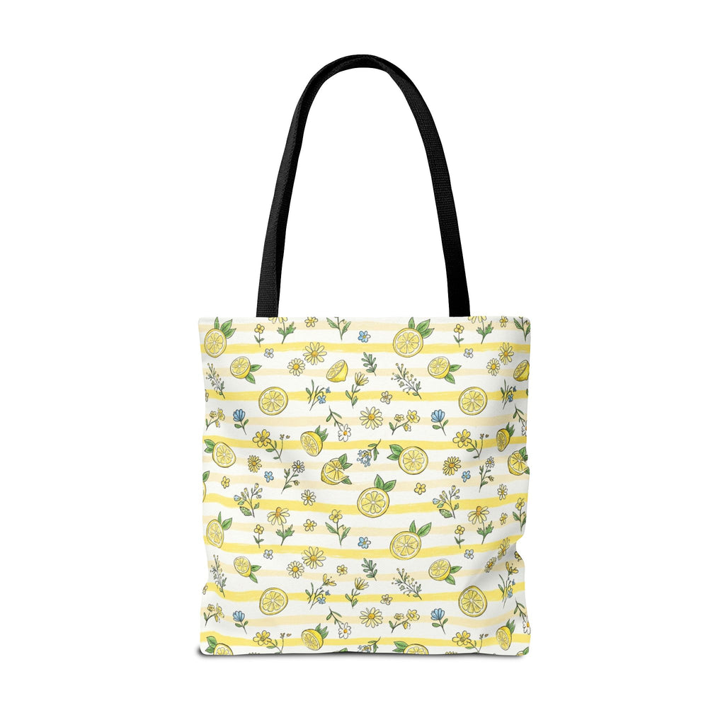 Lemon Stripe Pattern Tote Bag | Citrus Floral All-Over Print