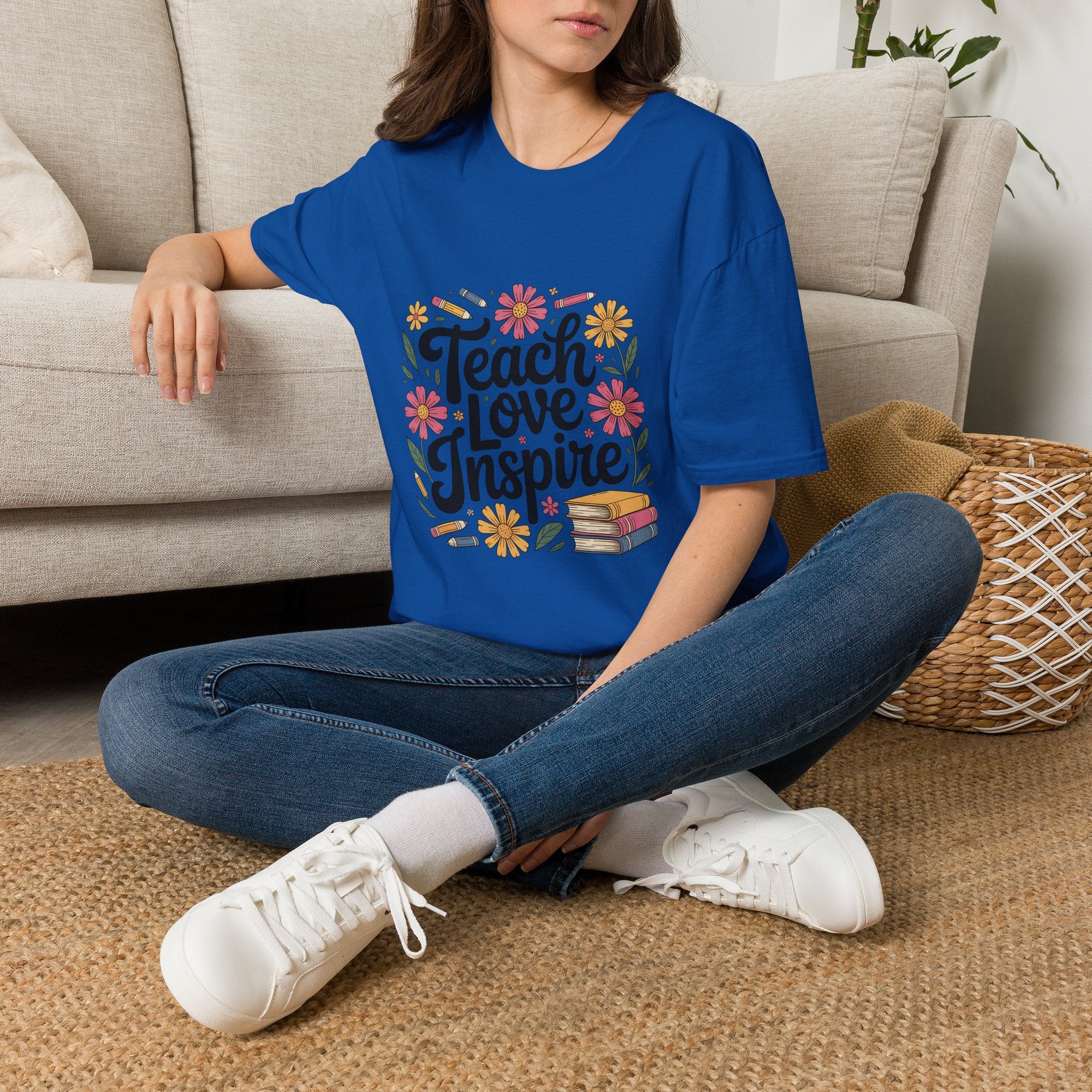 Teach Love Inspire T-Shirt | Floral Books Teacher Appreciation