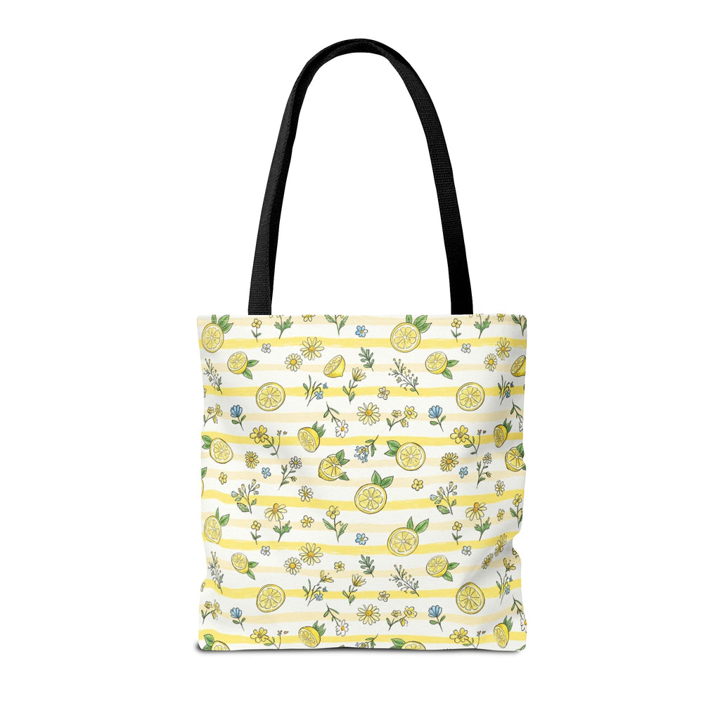 Lemon Stripe Pattern Tote Bag | Citrus Floral All-Over Print