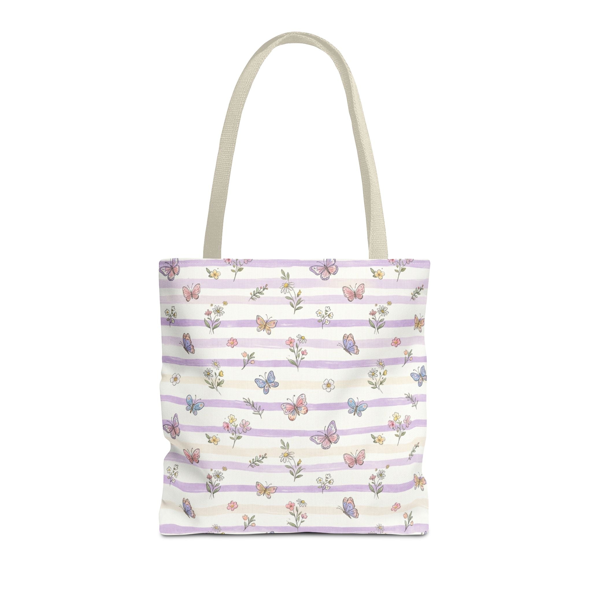 Pastel Butterfly Floral Stripe Tote