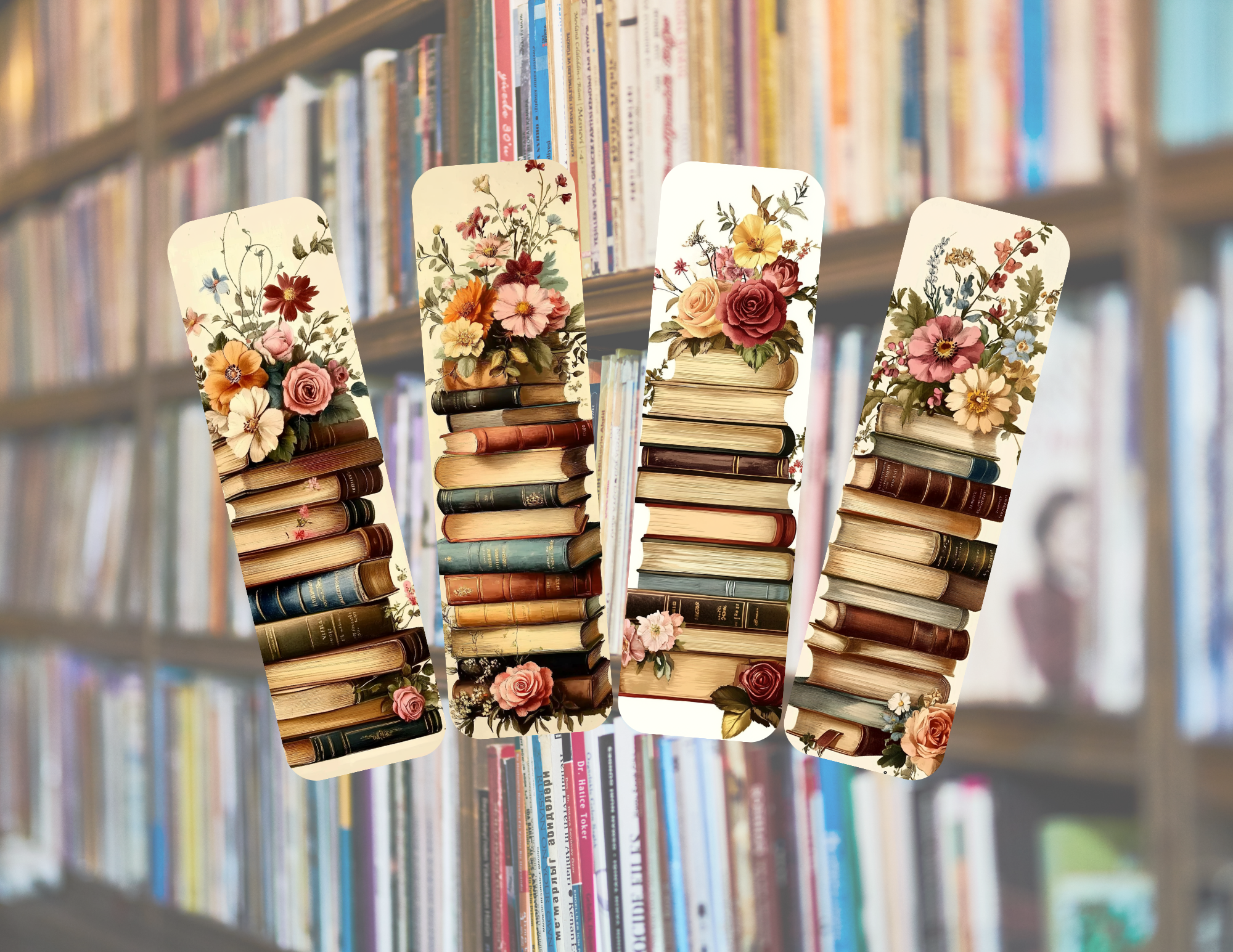 Bookmarks | Stacked Books | Floral