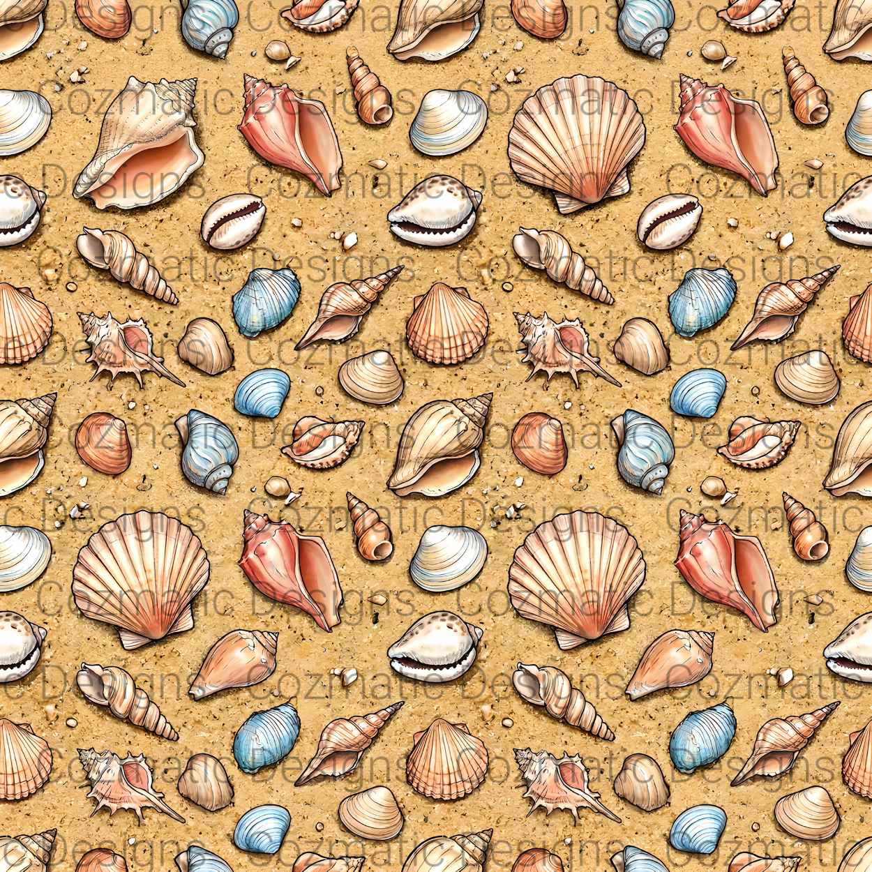 Seashell Beach Seamless Pattern PNG | Coastal Ocean Design | Digital Download for Sublimation & Crafts