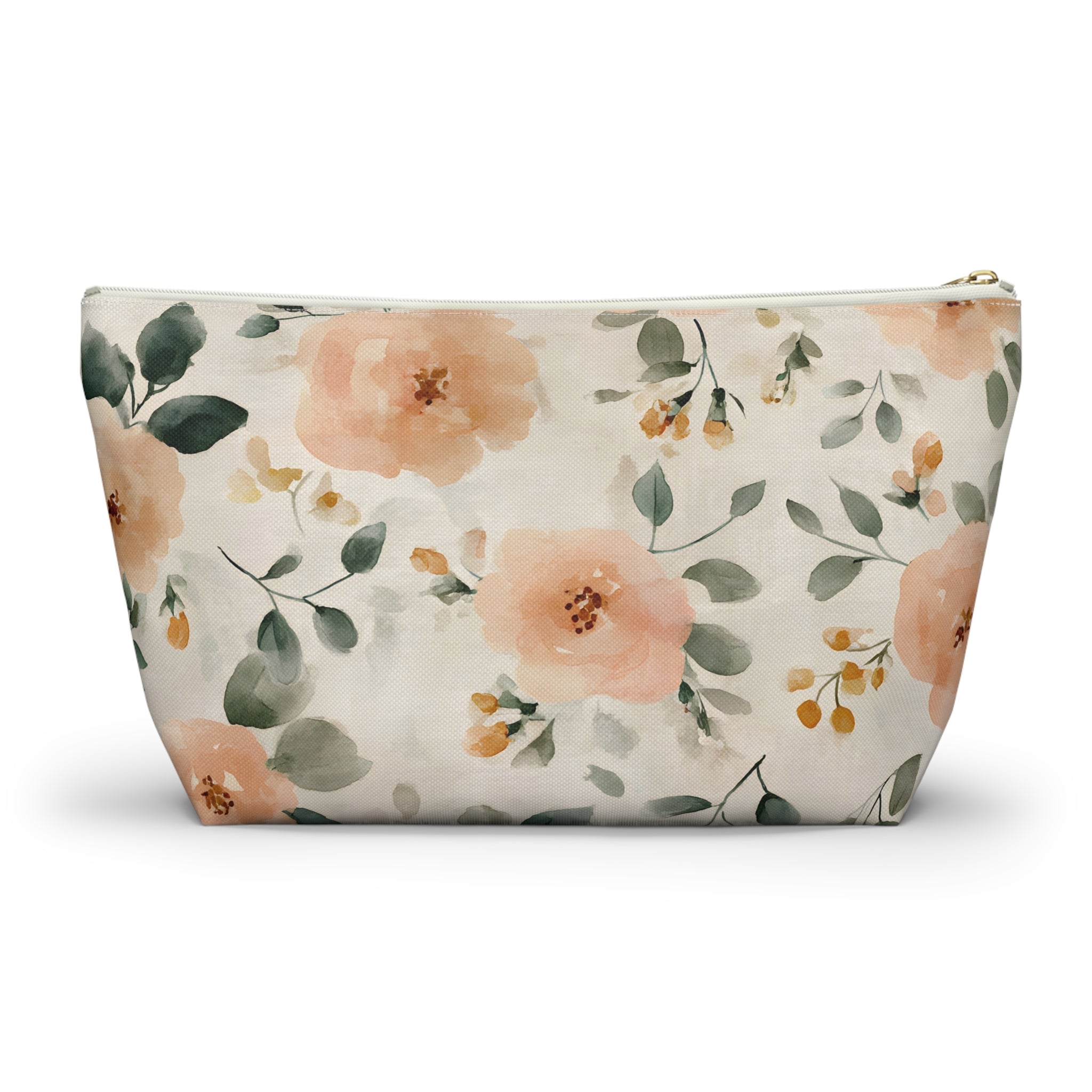 Peach Watercolor Roses Accessory Pouch