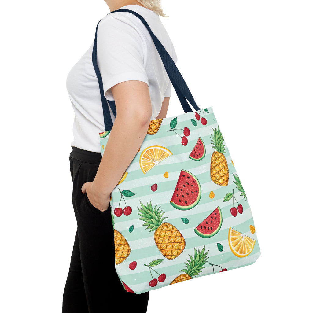 Tropical Fruit Pattern Tote Bag | Pineapple Watermelon Cherry Citrus Beach