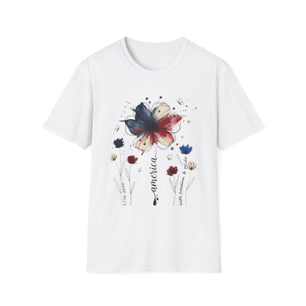 July 4th Shirt | Patriotic Watercolor Flower T-Shirt | Red White Blue Floral Tee