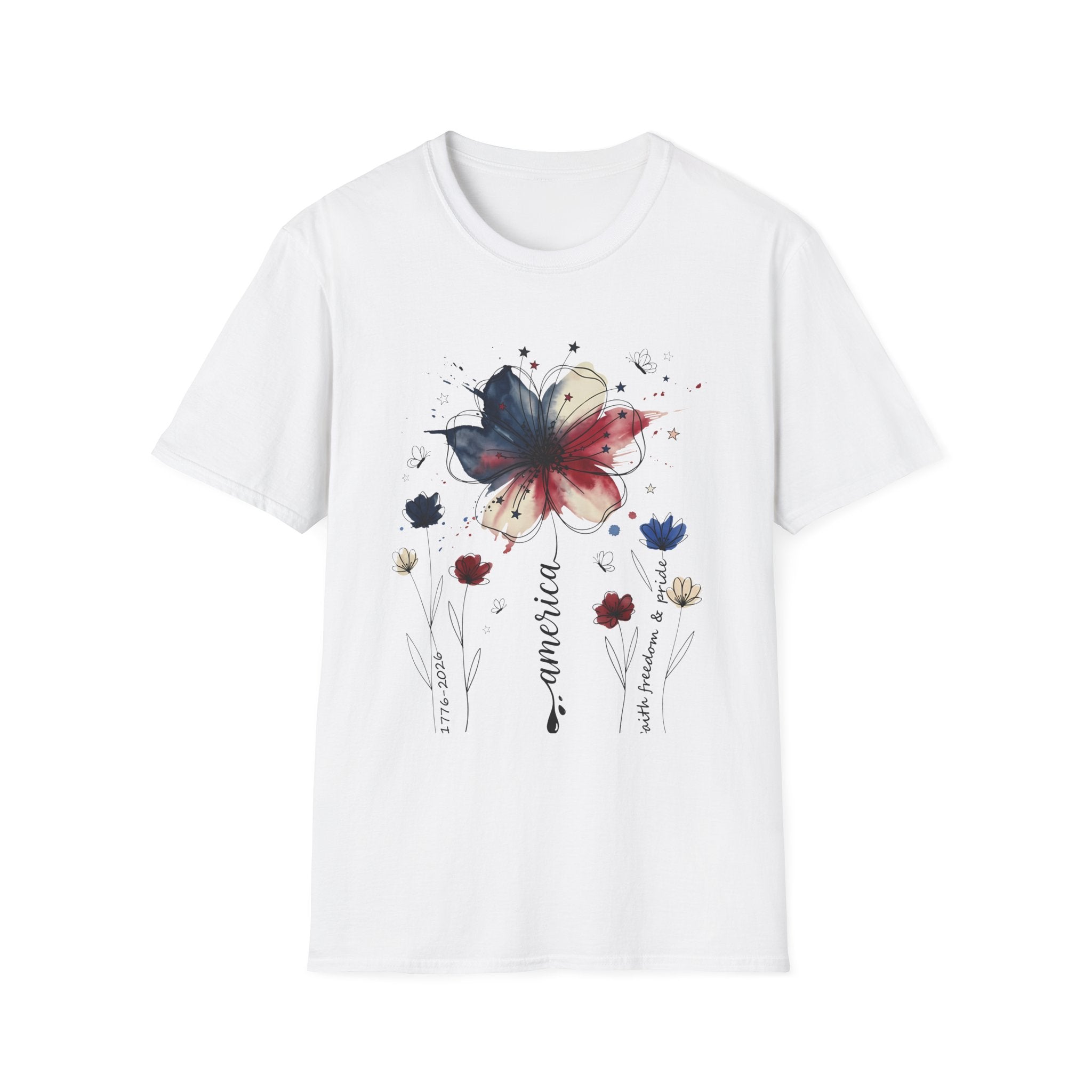 July 4th Shirt | Patriotic Watercolor Flower T-Shirt | Red White Blue Floral Tee