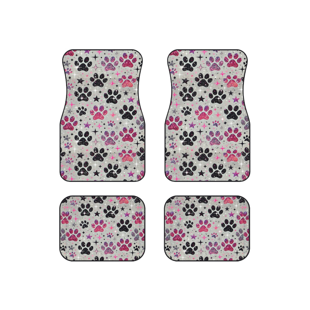 Paw Print Car Mats (Set of 4) — Pink & Black Glitter Paw Pattern