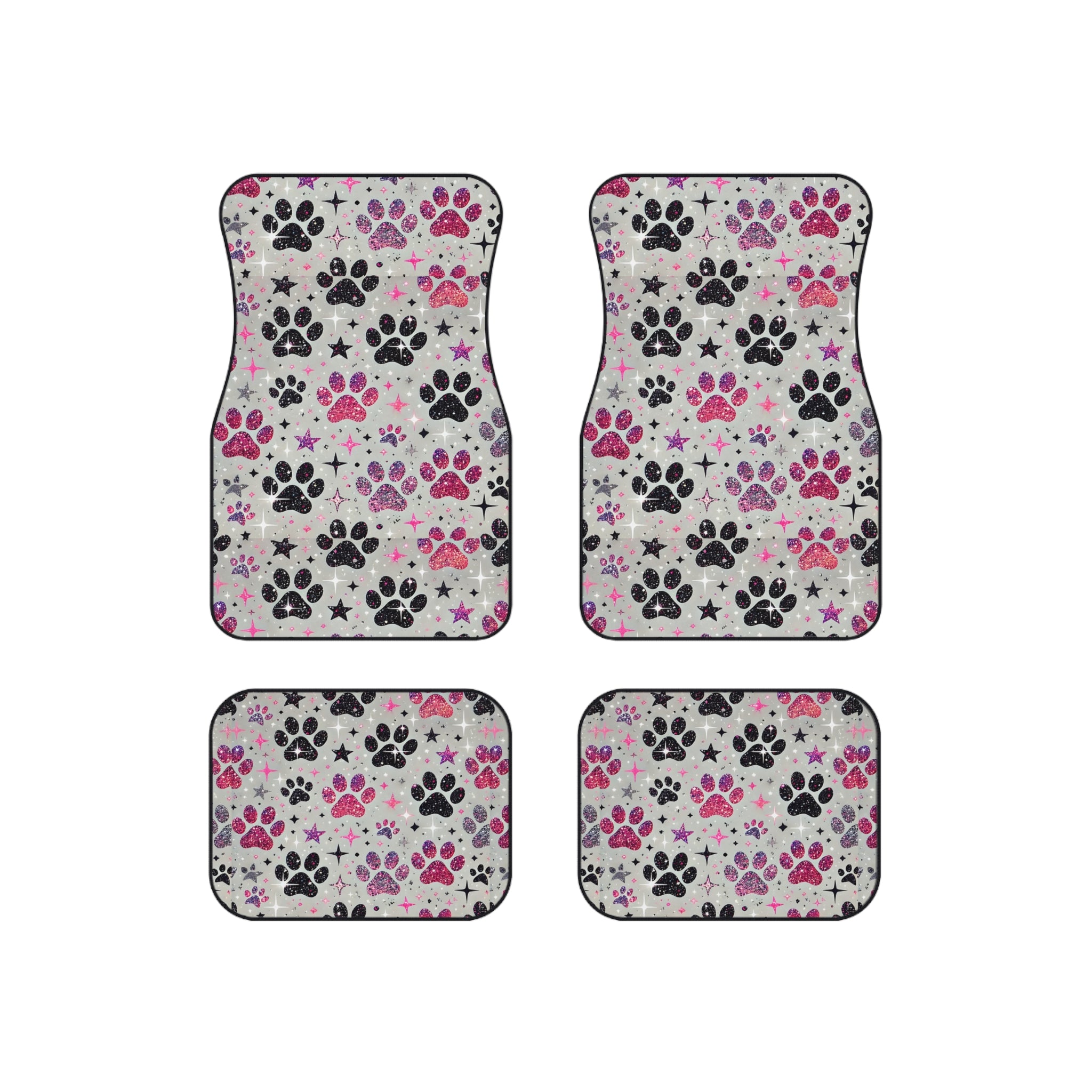 Paw Print Car Mats (Set of 4) — Pink & Black Glitter Paw Pattern