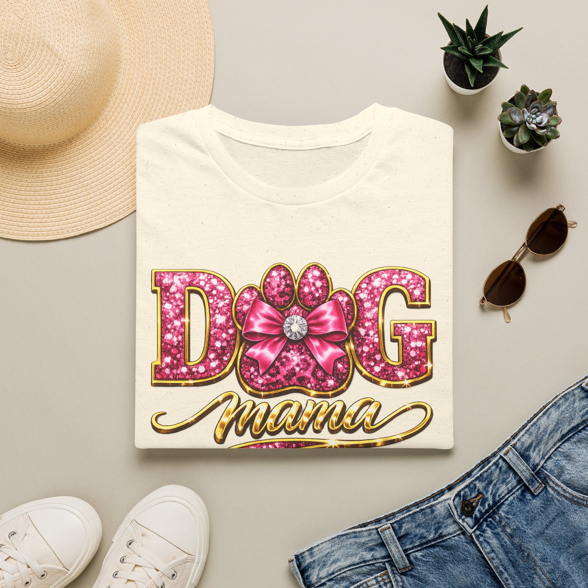 Dog Mama paw print design T-Shirt | pink glitter letters
