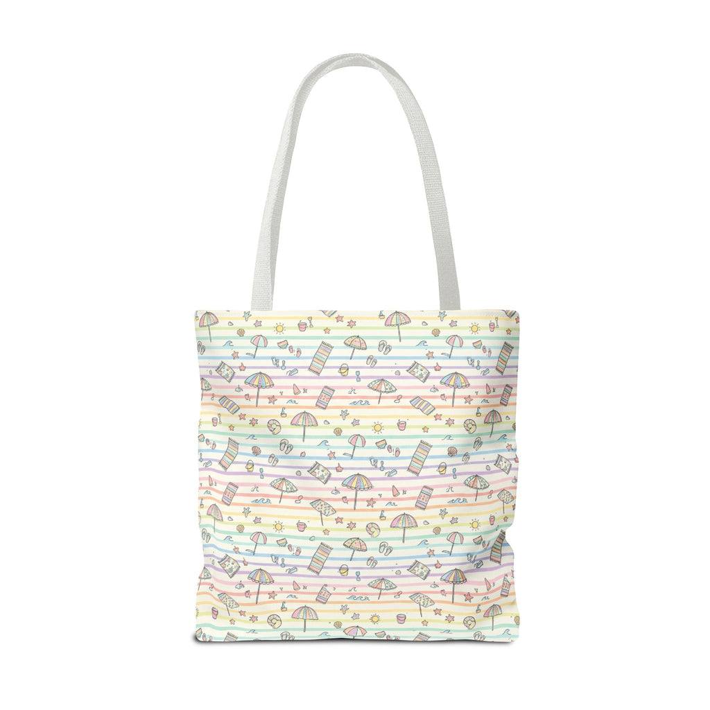 Pastel Beach Pattern Tote Bag | Seashells, Umbrellas, Flip Flops