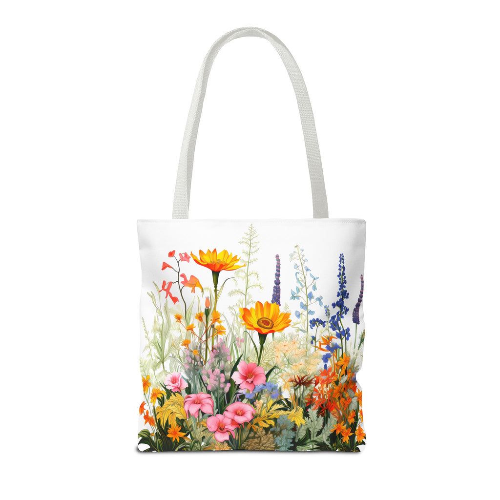 Wildflower Garden Tote Bag | Floral Meadow Illustration, Colorful Bloom Print