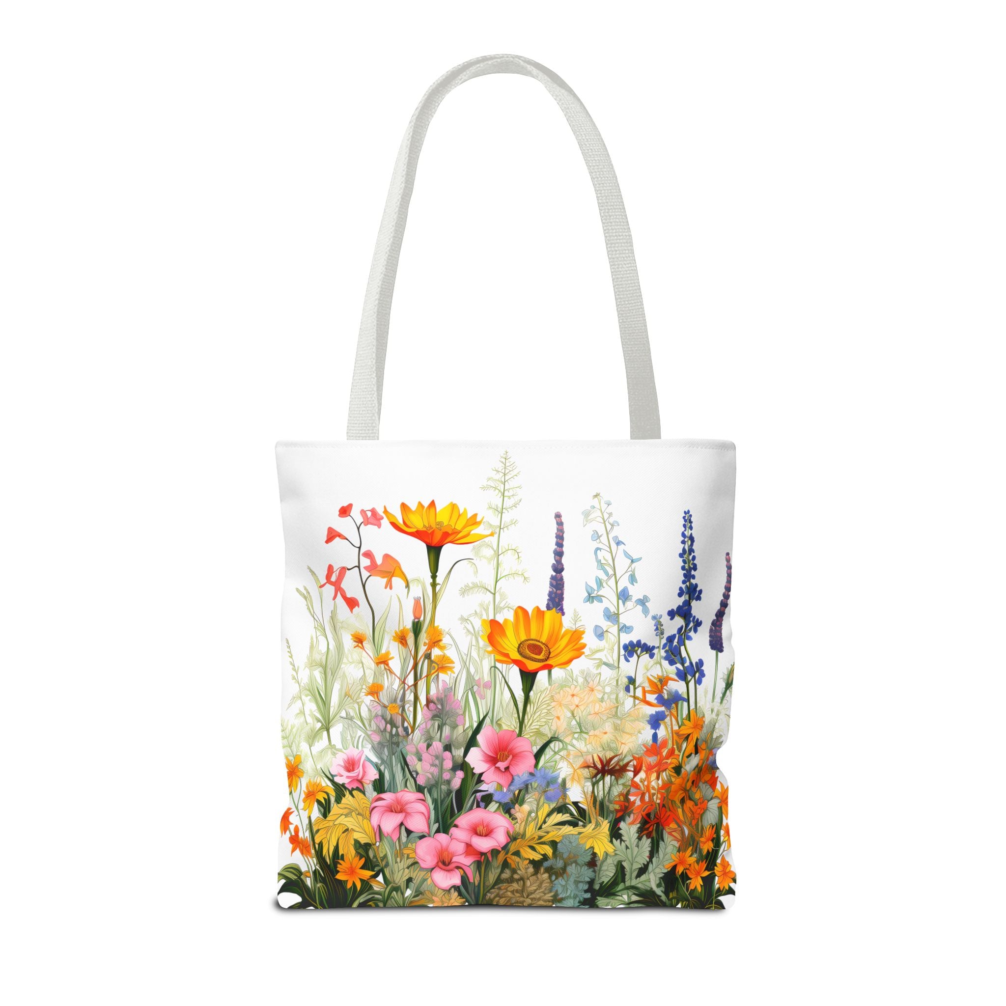 Wildflower Garden Tote Bag | Floral Meadow Illustration, Colorful Bloom Print