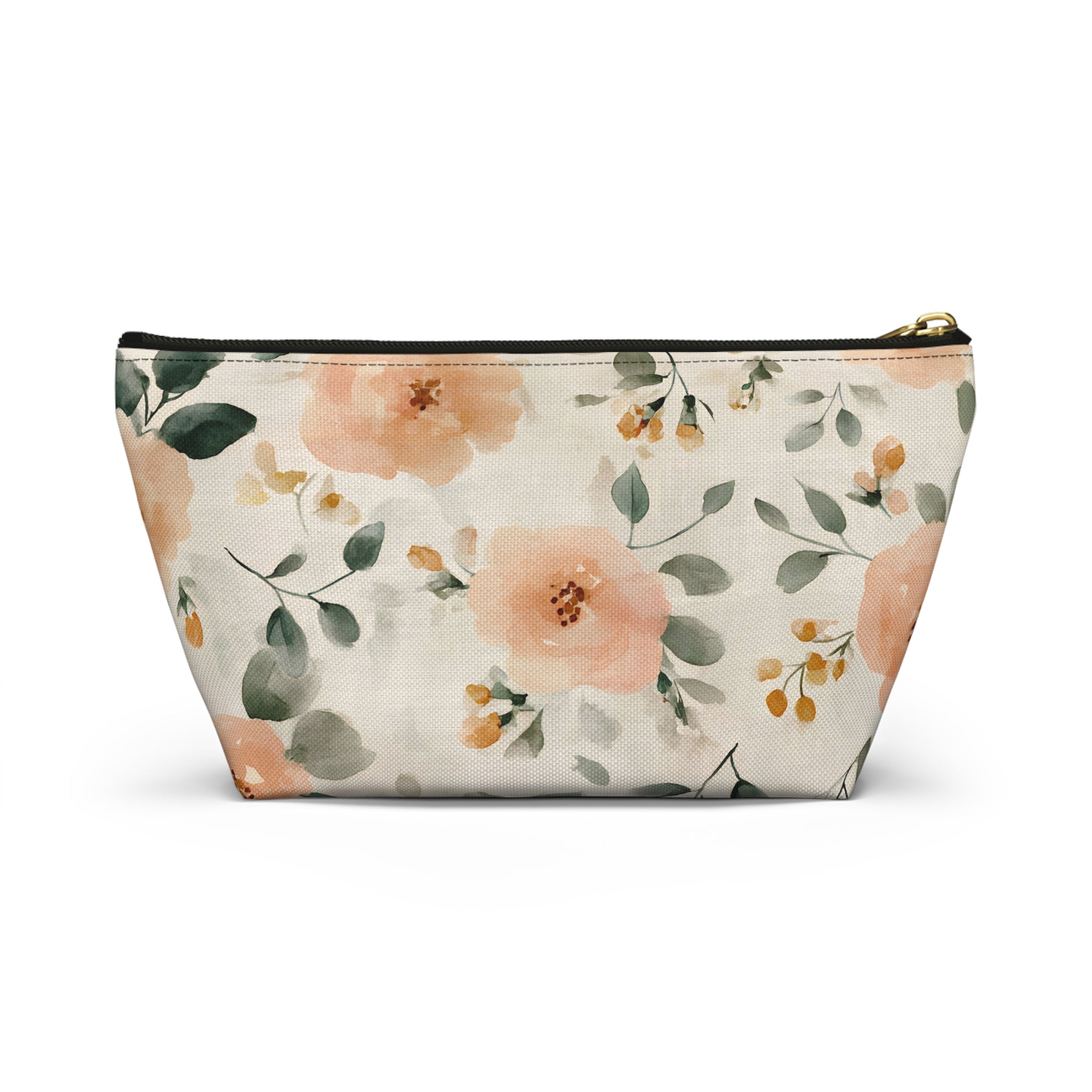 Peach Watercolor Roses Accessory Pouch