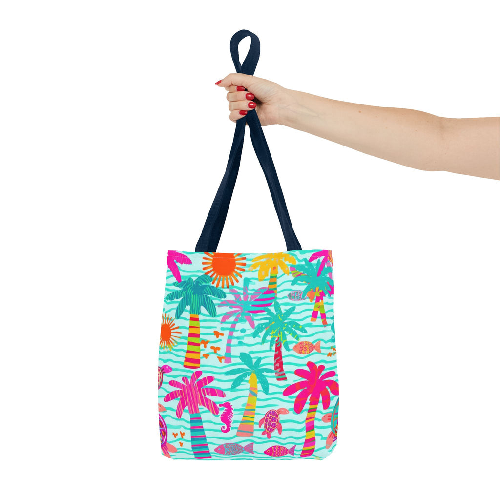 Tropical Palm Pattern Tote Bag | Colorful Beach Palms Stripe All-Over Print