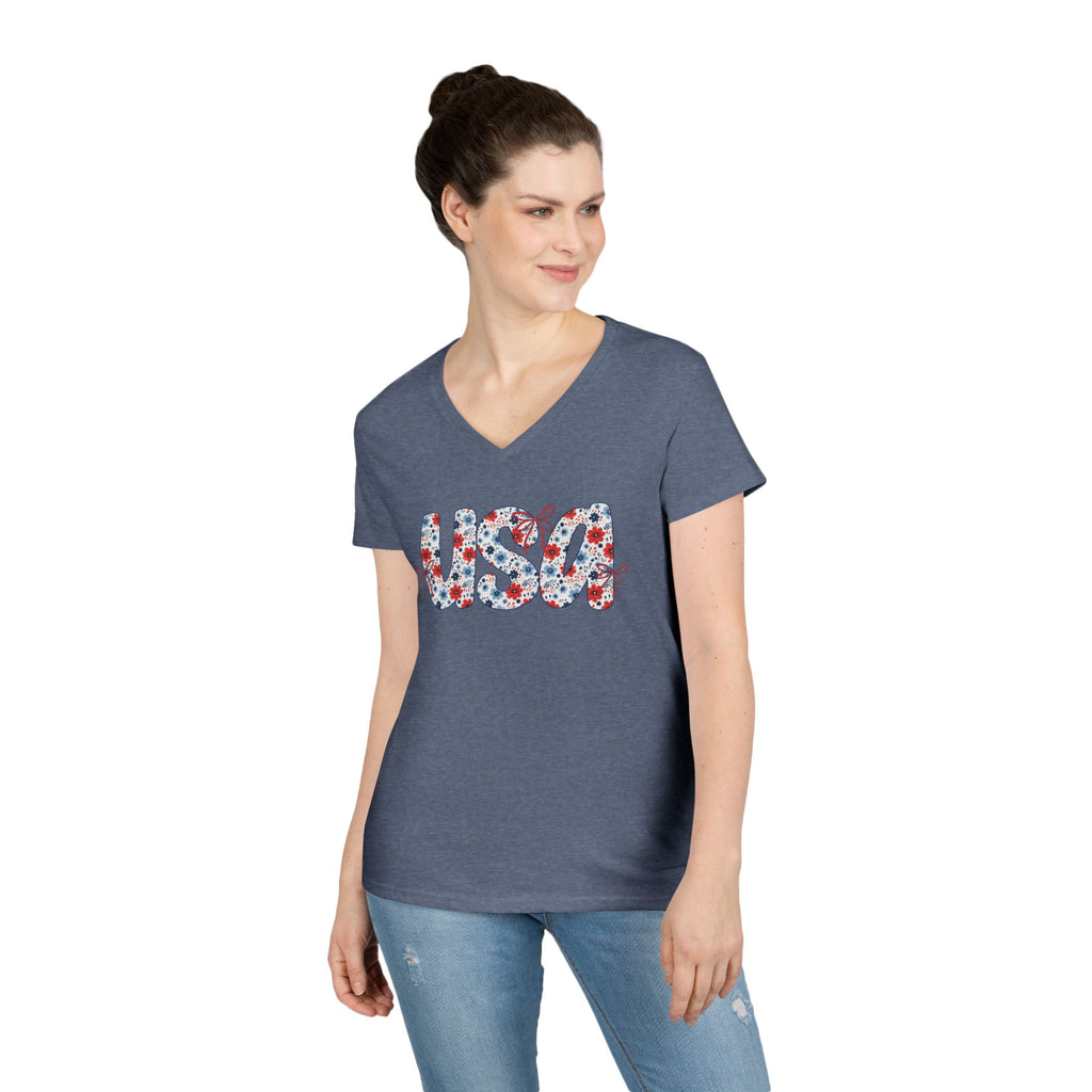 USA Floral Pattern T-Shirt | Patriotic Fourth of July Tee